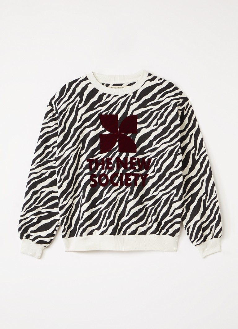 The New Society Meisjes Sweater met zebraprint in de kleur Zwart, maat: 176