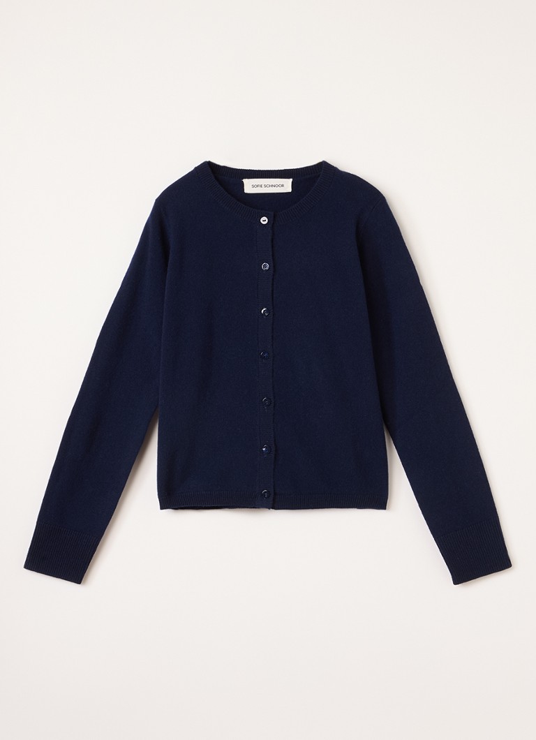 Sofie Schnoor Meisjes Fijngebreid vest van wol in de kleur Donkerblauw, maat: 176