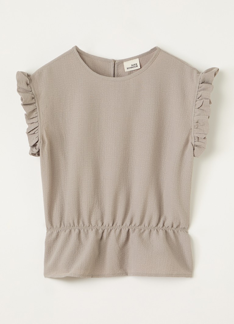 Sofie Schnoor Meisjes Samilla top met ruches in de kleur Khaki, maat: 16J=176