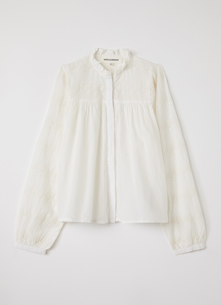 Sofie Schnoor Meisjes Dagmar blouse met broderie in de kleur Gebroken wit, maat: 8J=128