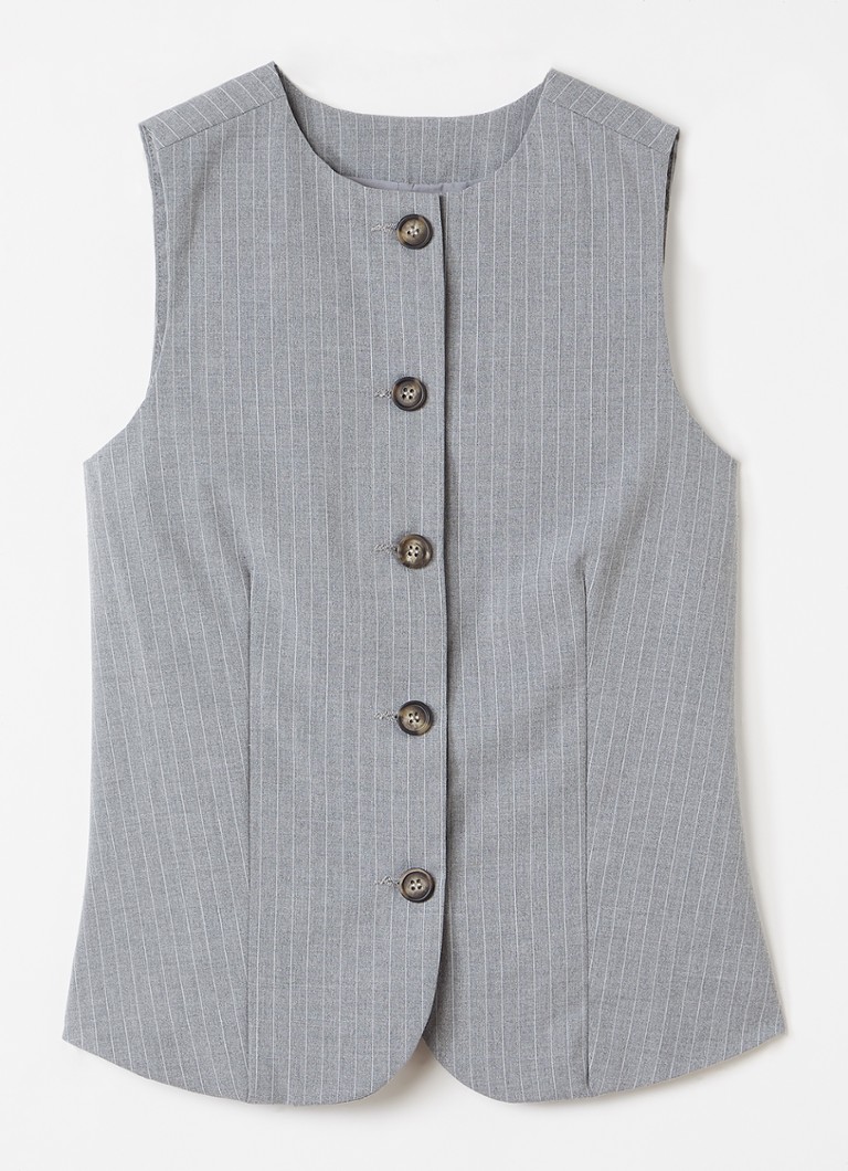 Sofie Schnoor Meisjes Gilet met krijtstreep in de kleur Grijs, maat: 16J=176