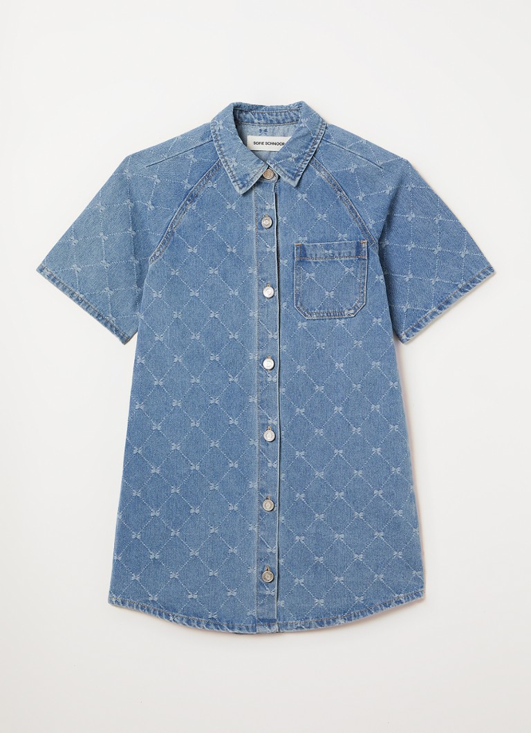 Sofie Schnoor Meisjes Denim blousejurk met print in de kleur Blauw, maat: 14J=164