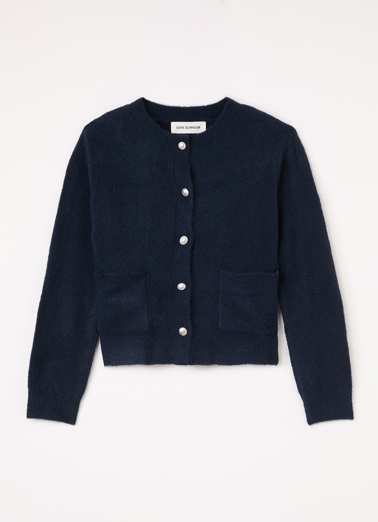 Sofie Schnoor Meisjes Elica fijngebreid vest in wolblend in de kleur Donkerblauw, maat: 14J=164