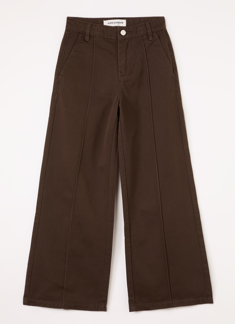 Sofie Schnoor Meisjes Izza wide fit broek met siernaad in de kleur Donkerbruin, maat: 14J=164