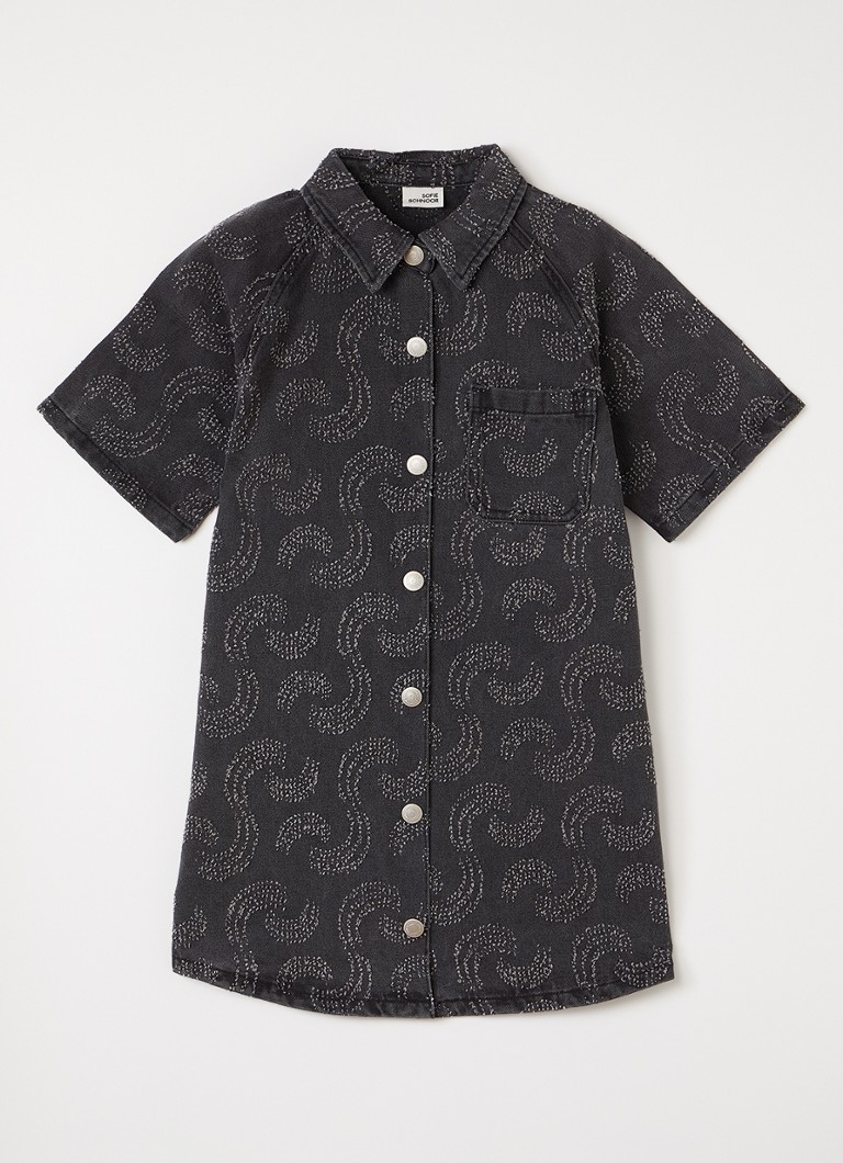 Sofie Schnoor Meisjes Mayasy denim blousejurk in de kleur Antraciet, maat: 16J=176