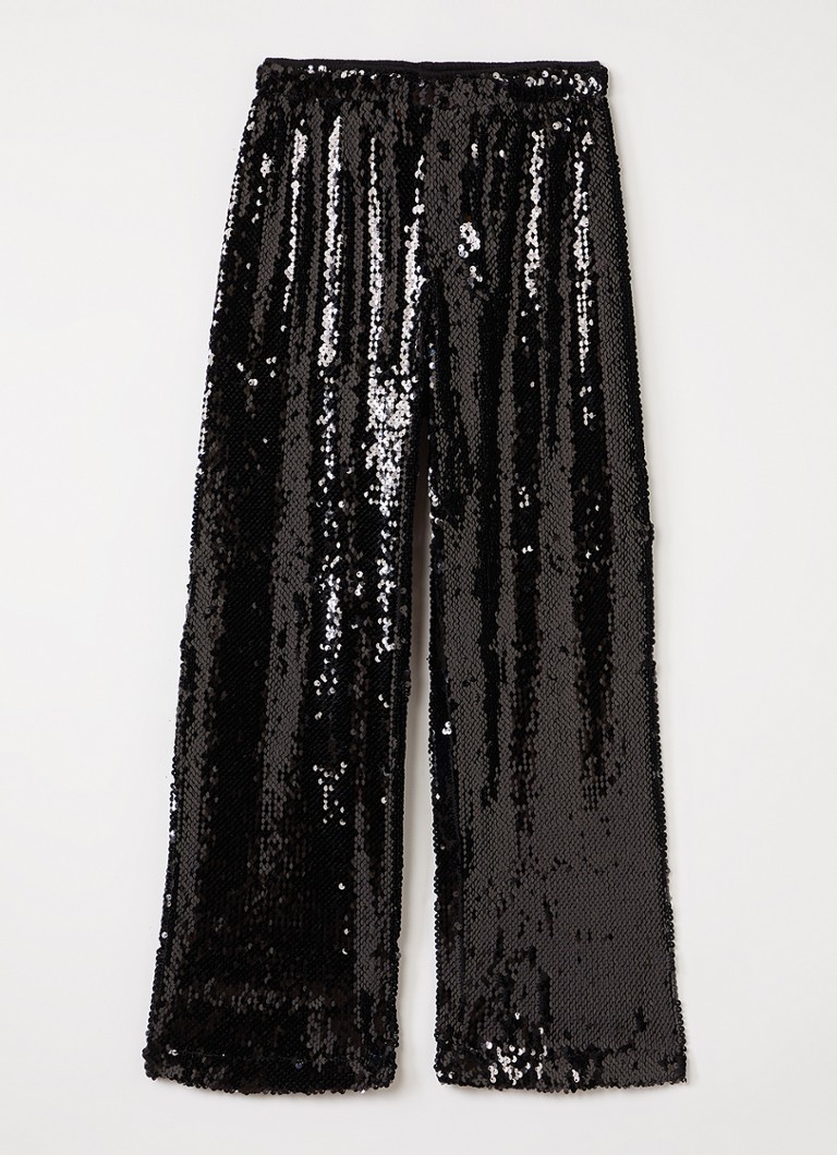 Sofie Schnoor Meisjes Otellisy loose fit broek met pailletten in de kleur Zwart, maat: 10J=140