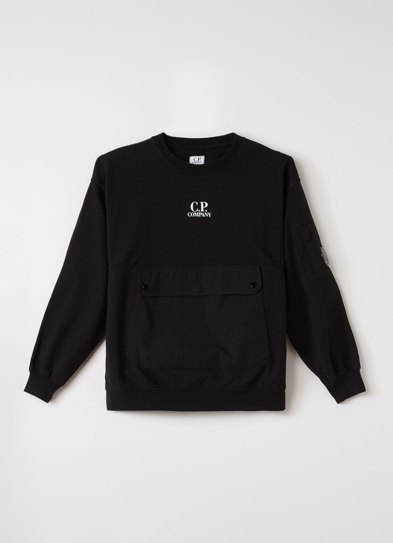 C.P. Company Jongens Sweater met logo en klepzak in de kleur Zwart, maat: 164
