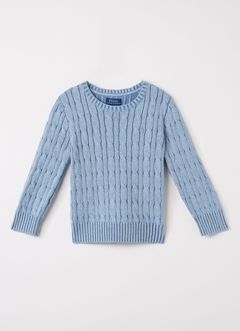 Ralph Lauren Jongens Kabelgebreide pullover met logoborduring in de kleur Lichtblauw, maat: XL=164