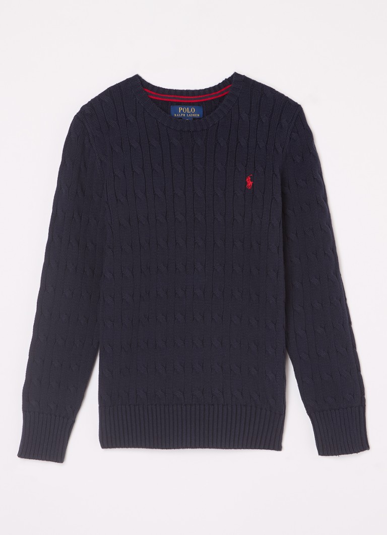 Ralph Lauren Jongens Kabelgebreide pullover met logoborduring in de kleur Donkerblauw, maat: 6