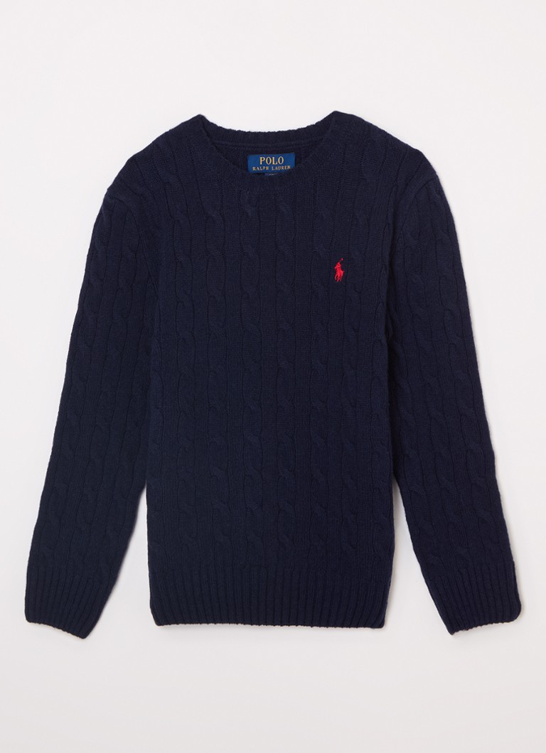 Ralph Lauren Jongens Kabelgebreide trui in kasjmierblend in de kleur Donkerblauw, maat: L