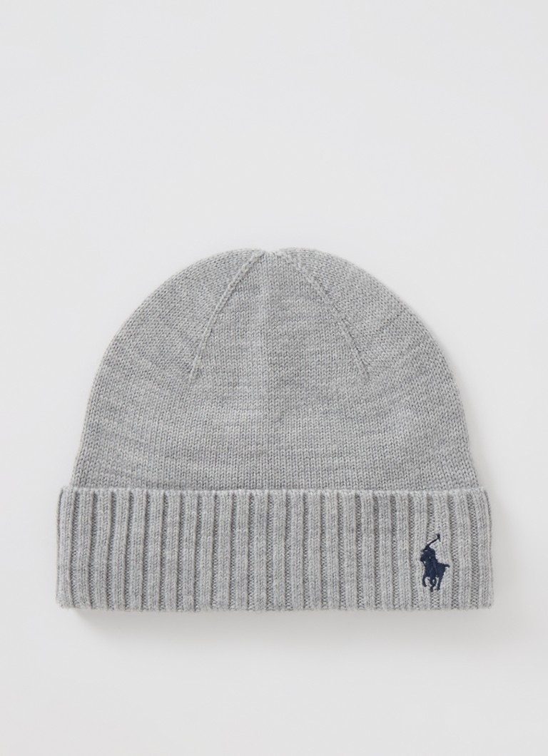 Ralph Lauren Meisjes Fijngebreide muts van wol met logoborduring in de kleur Grijsmele, maat: L/XL