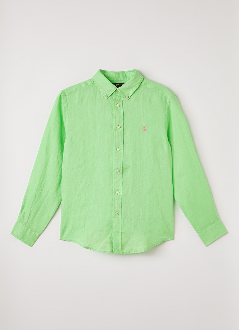 Ralph Lauren Jongens Overhemd met logoborduring in de kleur Lichtgroen, maat: XL=164