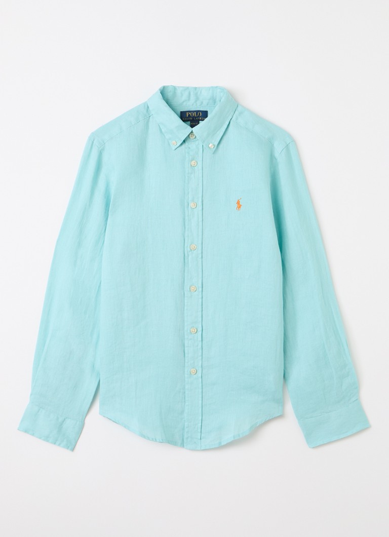 Ralph Lauren Jongens Overhemd met logoborduring in de kleur Aquablauw, maat: M=140