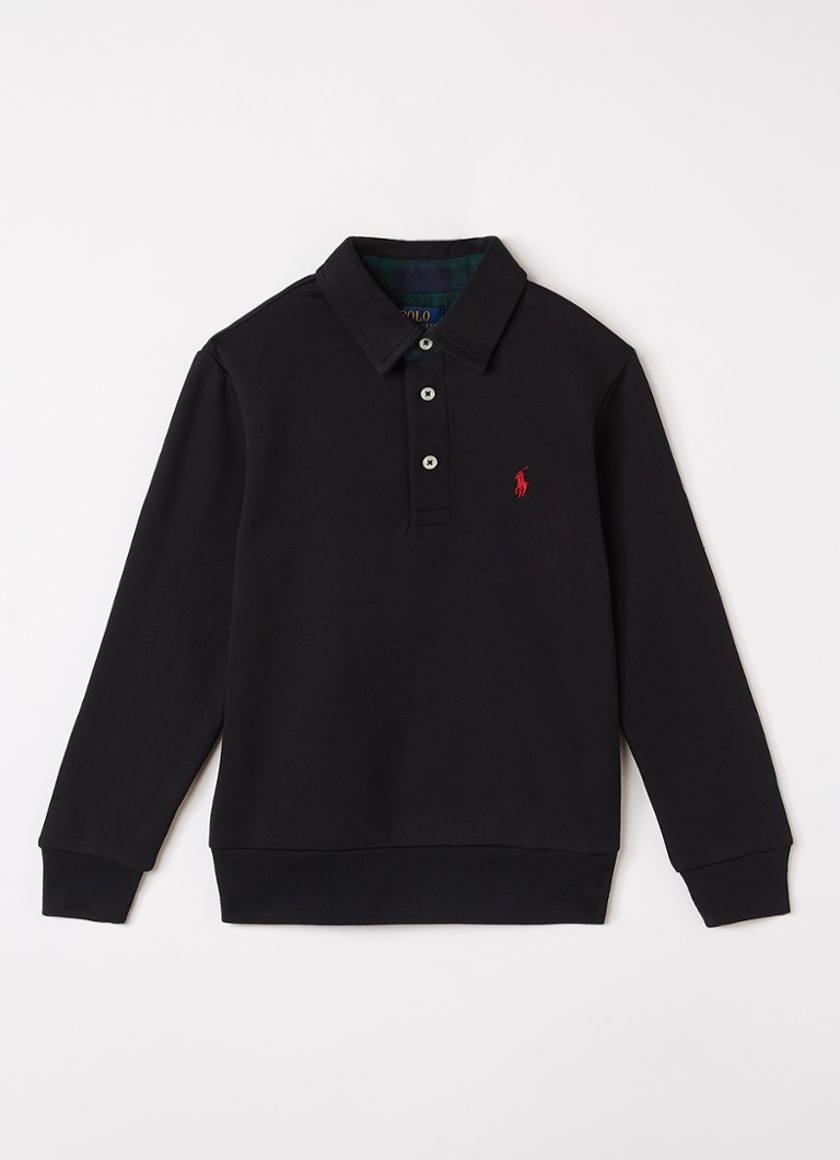 Ralph Lauren Jongens Sweater met polokraag en logoborduring in de kleur Zwart, maat: 140=M