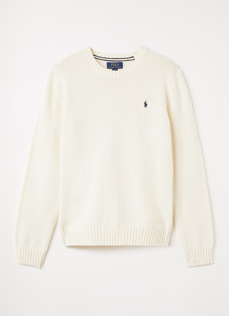 Ralph Lauren Jongens Grofgebreide pullover met logo in de kleur Gebroken wit, maat: XL=164