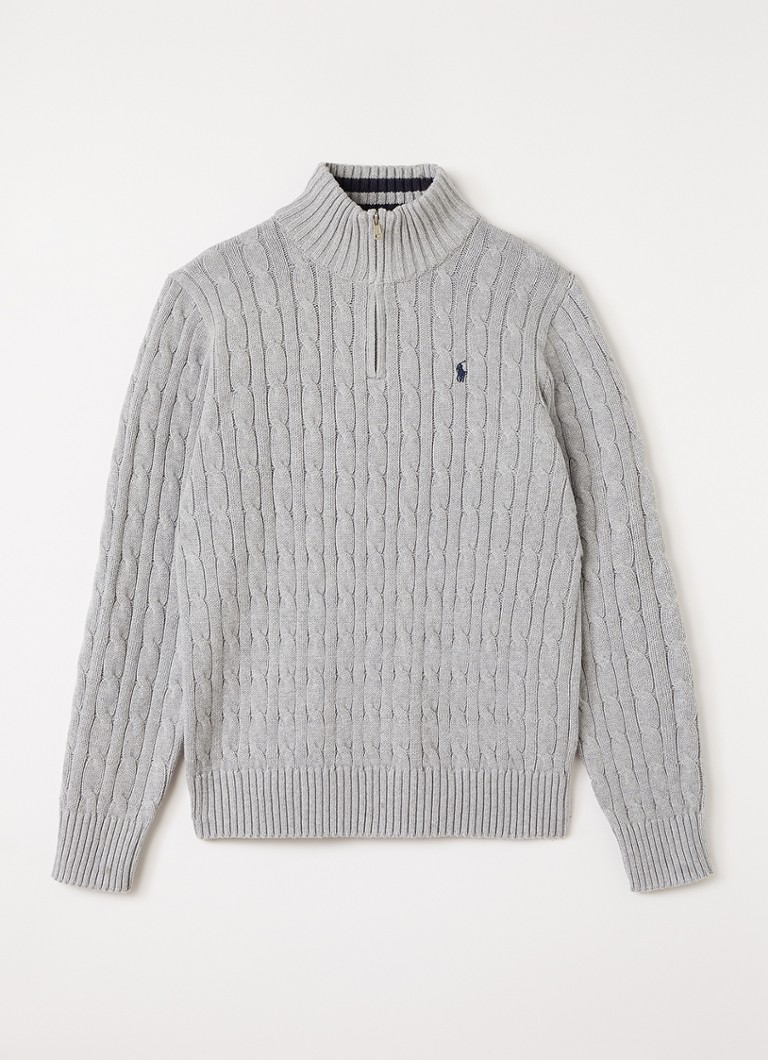 Ralph Lauren Jongens Kabelgebreide trui met halve rits in de kleur Grijs, maat: L=152