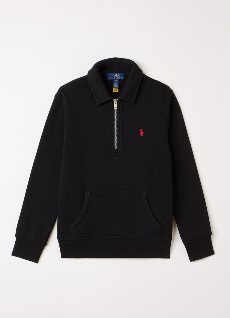 Ralph Lauren Jongens Sweater met halve rits in de kleur Zwart, maat: 164=XL