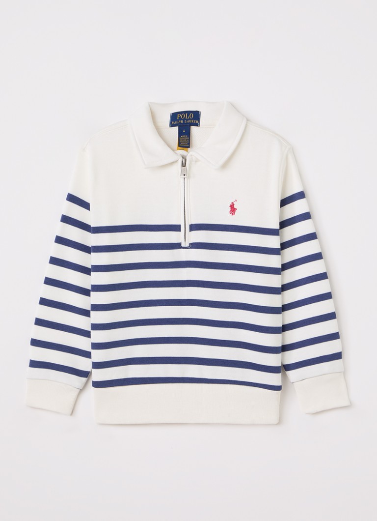 Ralph Lauren Jongens Sweater met polokraag en logoborduring in de kleur Gebroken wit, maat: M=140