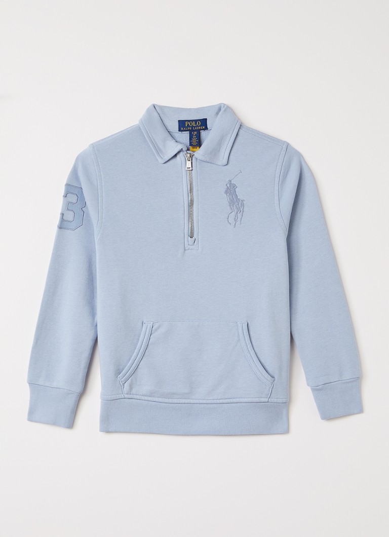 Ralph Lauren Jongens Sweater met halve rits en logoborduring in de kleur Blauwgrijs, maat: S=128