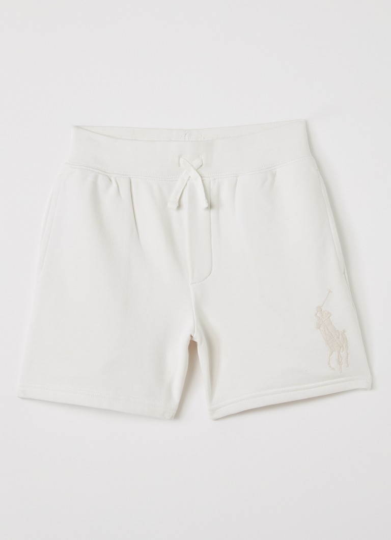 Ralph Lauren Jongens Straight fit korte jogginbroek met logoborduring in de kleur Gebroken wit, maat: XL=164
