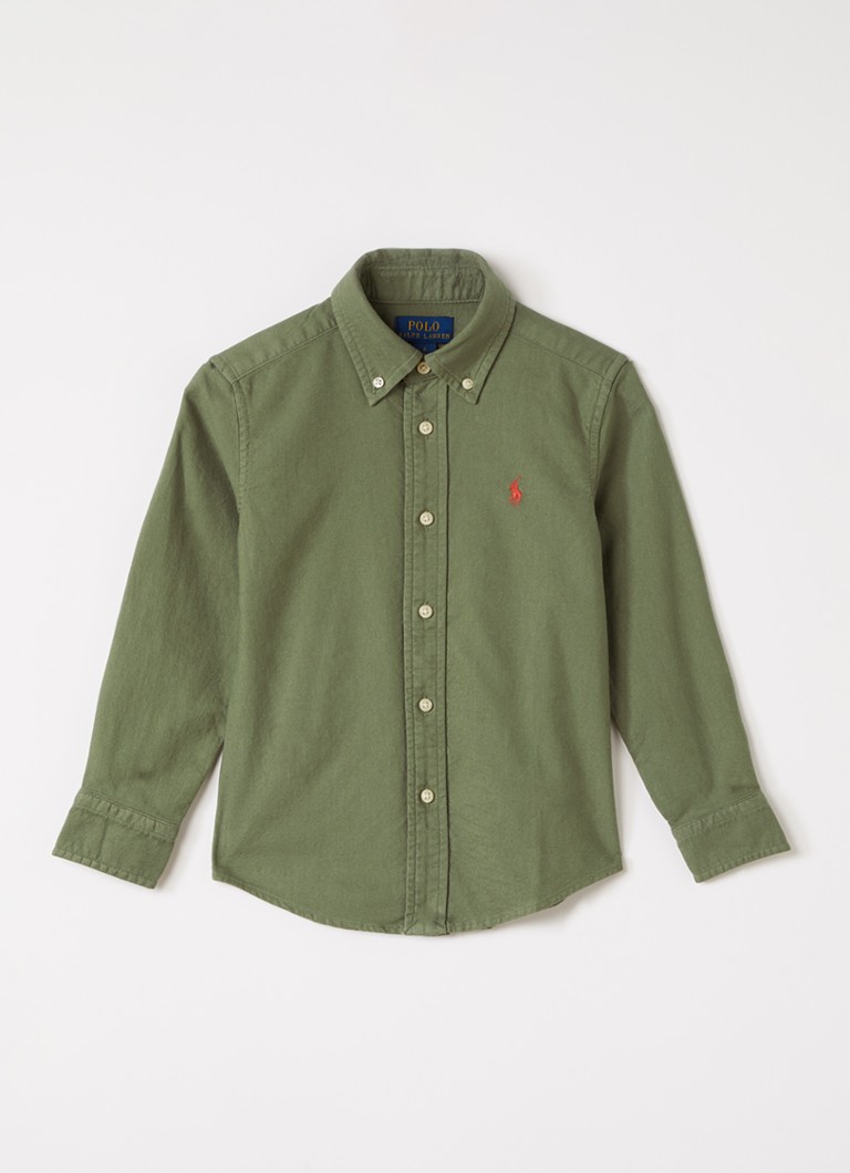 Ralph Lauren Jongens Overhemd met logoborduring in de kleur Legergroen, maat: L=152