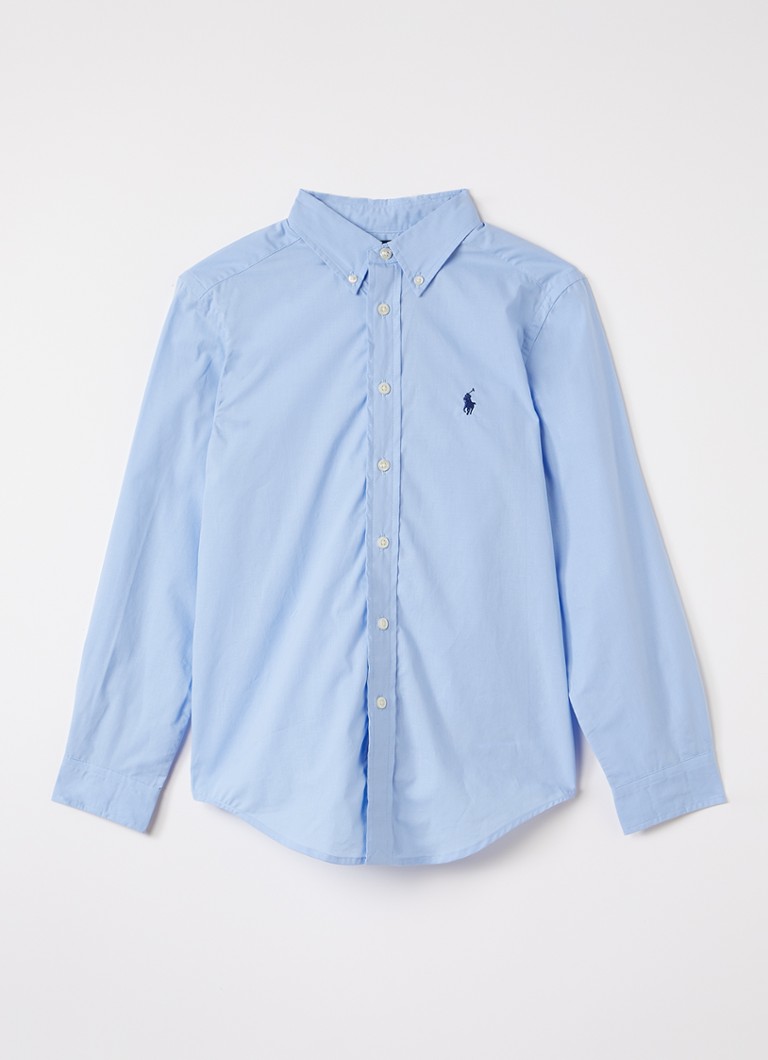 Ralph Lauren Jongens Overhemd met logoborduring in de kleur Staalblauw, maat: XL=164