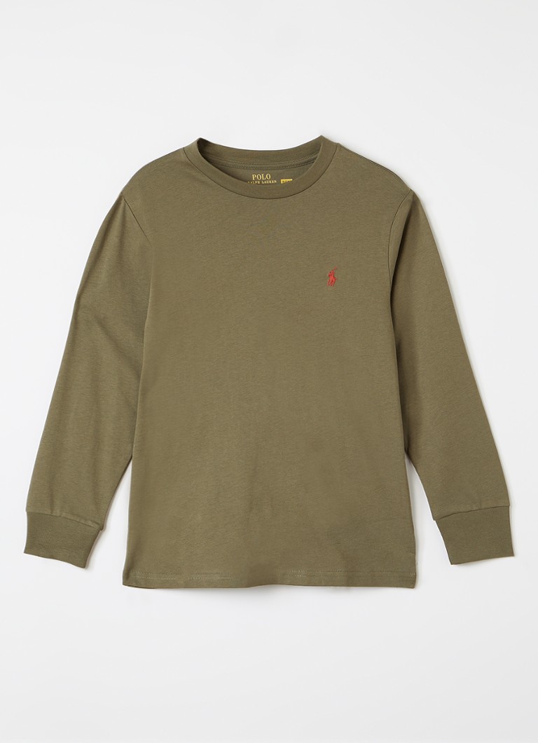Ralph Lauren Jongens Longsleeve met logoborduring in de kleur Olijfgroen, maat: M=140