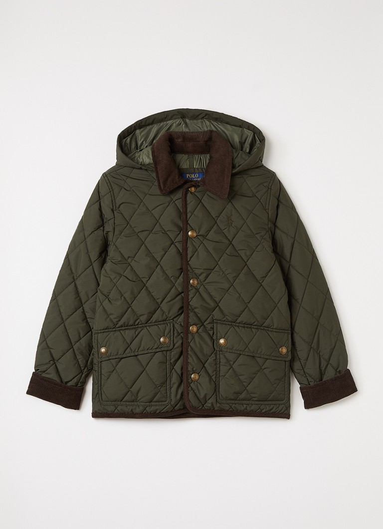 Ralph Lauren Jongens Gewatteerde barn jack met afneembare capuchon in de kleur Legergroen, maat: XL=164