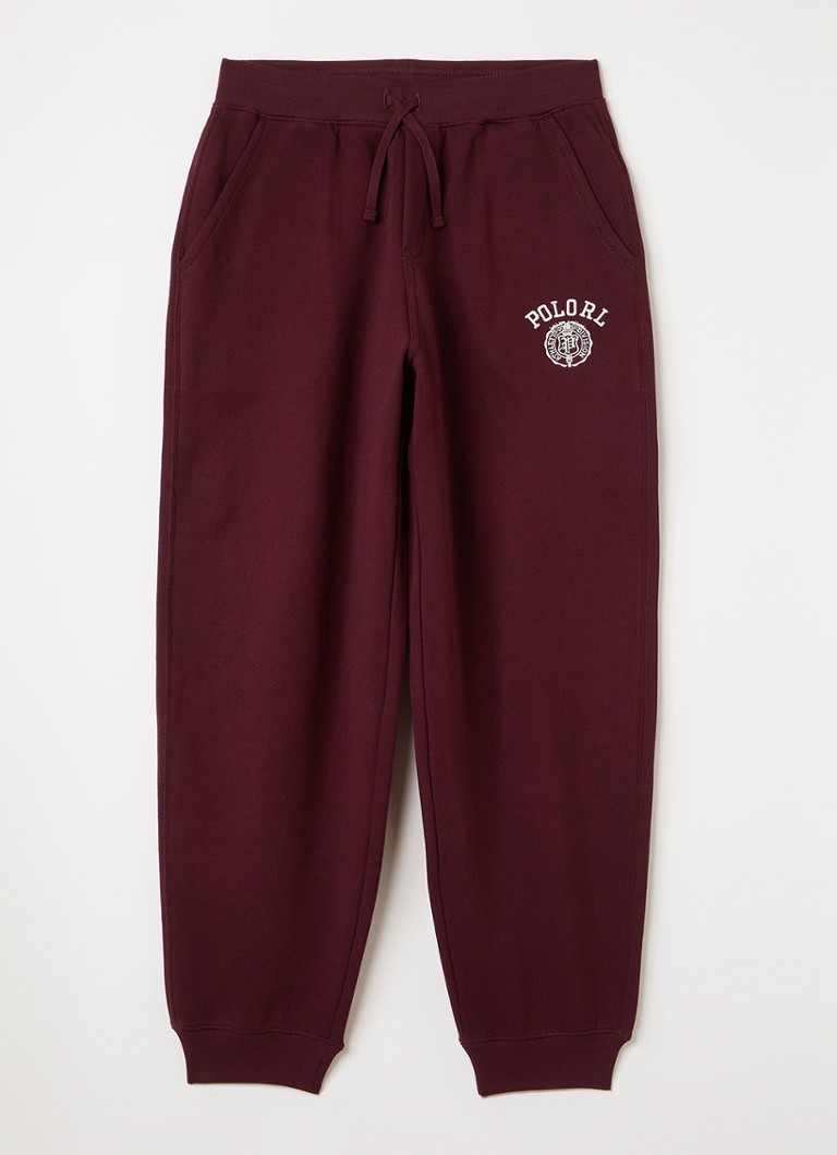 Ralph Lauren Jongens Tapered fit joggingbroek met logoborduring in de kleur Bordeauxrood, maat: XL=164