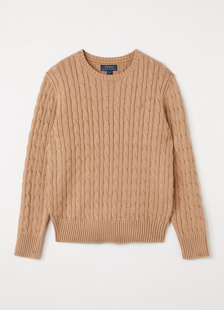 Ralph Lauren Jongens Kabelgebreide trui met logoborduring in de kleur Camel, maat: L=152