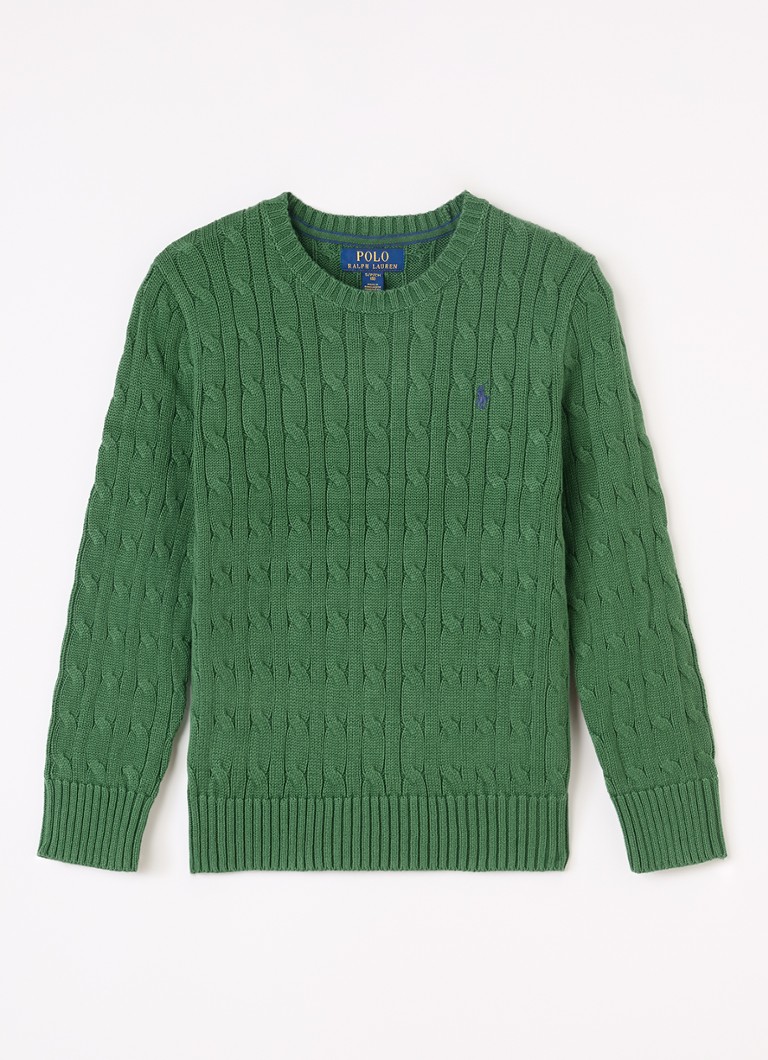 Ralph Lauren Jongens Kabelgebreide trui met logoborduring in de kleur Groen, maat: M=140