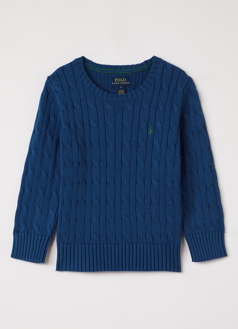 Ralph Lauren Jongens Kabelgebreide trui met logoborduring in de kleur Kobaltblauw, maat: XL=164