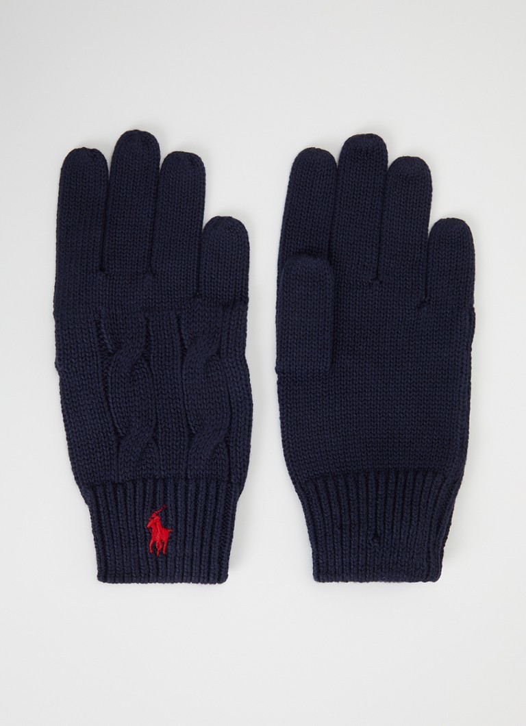 Ralph Lauren Jongens Kabelgebreide handschoenen met logoborduring in de kleur Donkerblauw, maat: L/XL=164