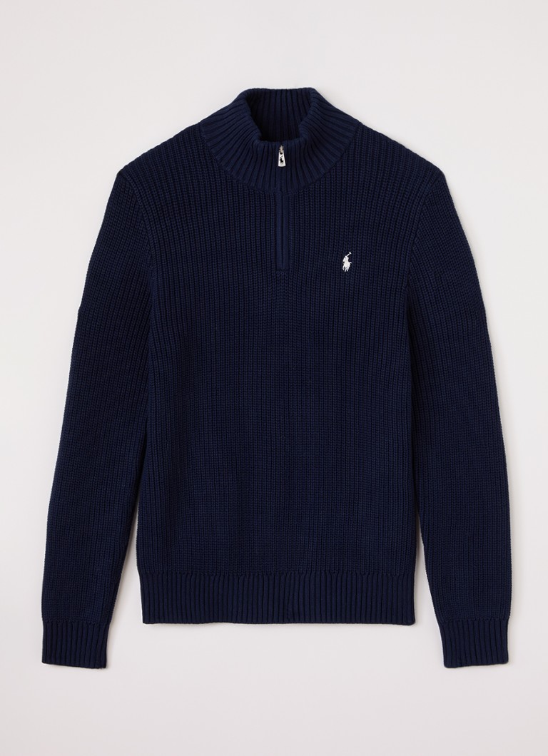 Ralph Lauren Jongens Grofgebreide trui met halve rits in de kleur Donkerblauw, maat: L=152