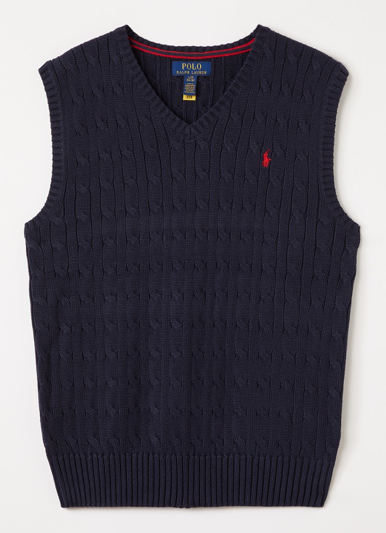 Ralph Lauren Jongens Kabelgebreide spencer met logoborduring in de kleur Donkerblauw, maat: S=128