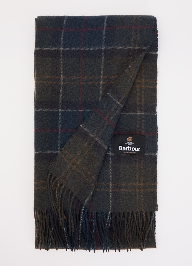 Barbour Heren Braden tartan sjaal van schapenwol met ruitdessin 50 x 190 cm in de kleur Donkergroen, maat: OS