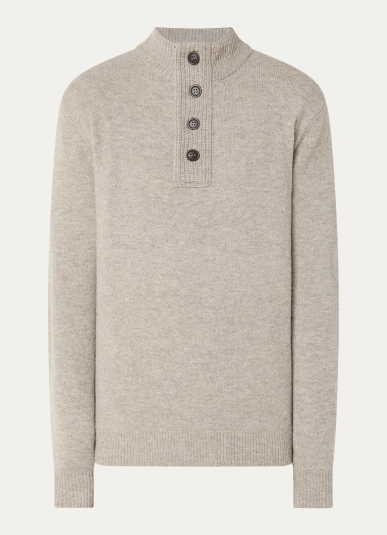 Barbour Heren Essential fijngebreide trui van wol met halve rits in de kleur Beige, maat: M