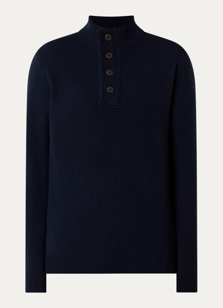 Barbour Heren Essential fijngebreide trui van wol met halve rits in de kleur Donkerblauw, maat: S