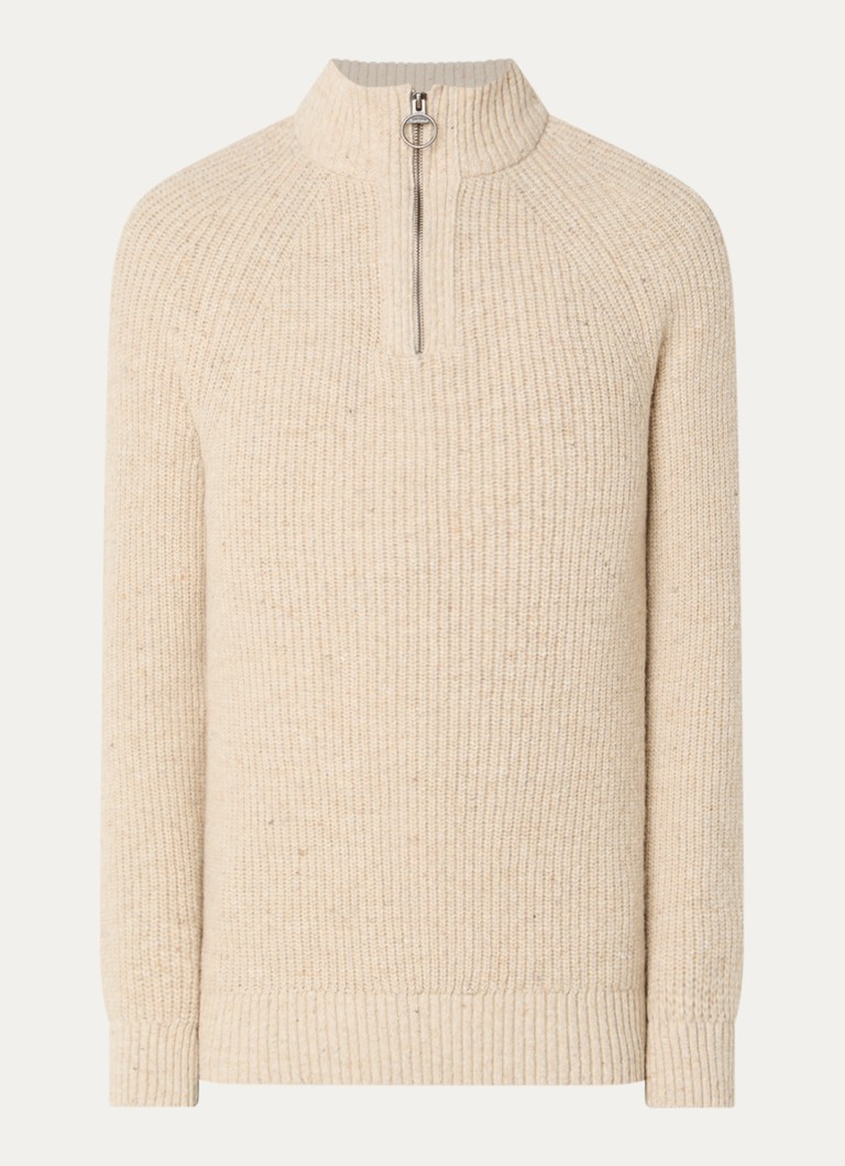 Barbour Heren Essentials grofgebreide trui in wolblend in de kleur Beige, maat: L