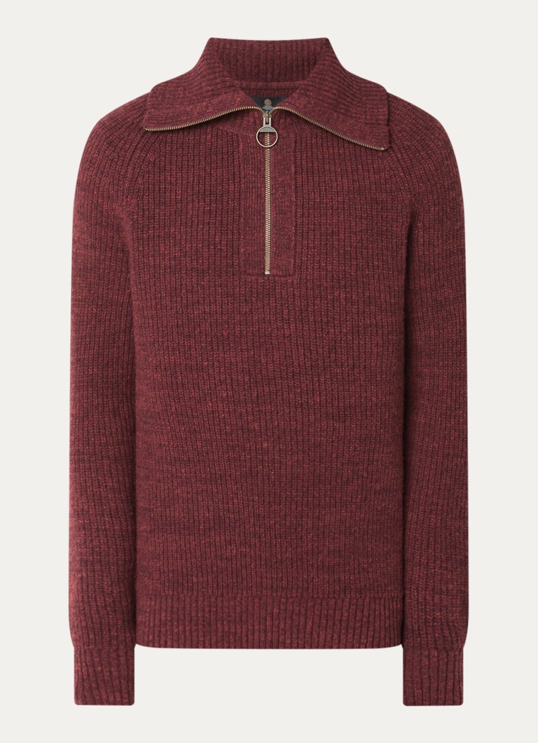 Barbour Heren Riggbay grofgebreide trui van wol met halve rits in de kleur Donkerrood, maat: S