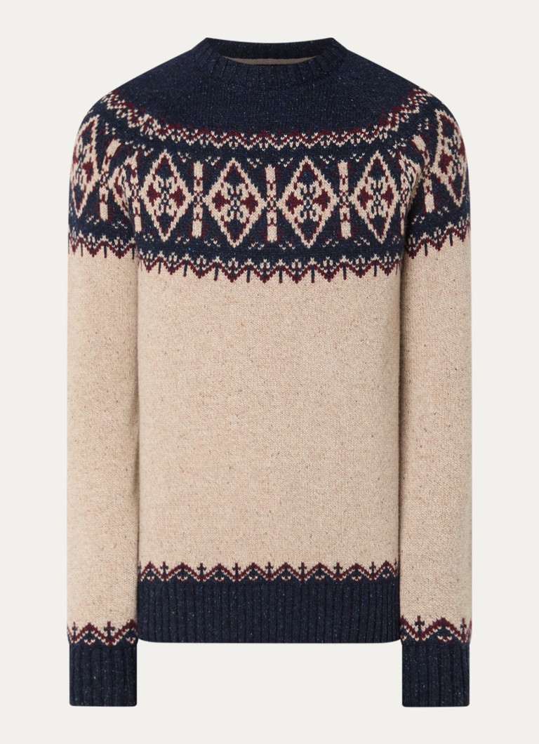 Barbour Heren Tisburry grofgebreide trui in zijdeblend met ingebreid patroon in de kleur Donkerblauw, maat: M