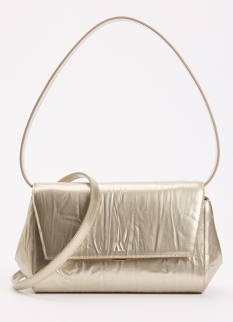 KAAI Dames Ikon clutch van kalfsleer met lakfinish en verstelbare schouderriem in de kleur Goud, maat: 1SZ