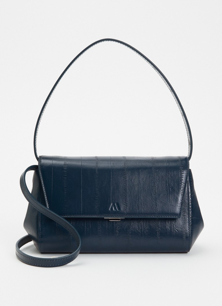 KAAI Dames Ikon clutch van kalfsleer met textuur en afneembare schouderriem in de kleur Petrol, maat: 1MAAT