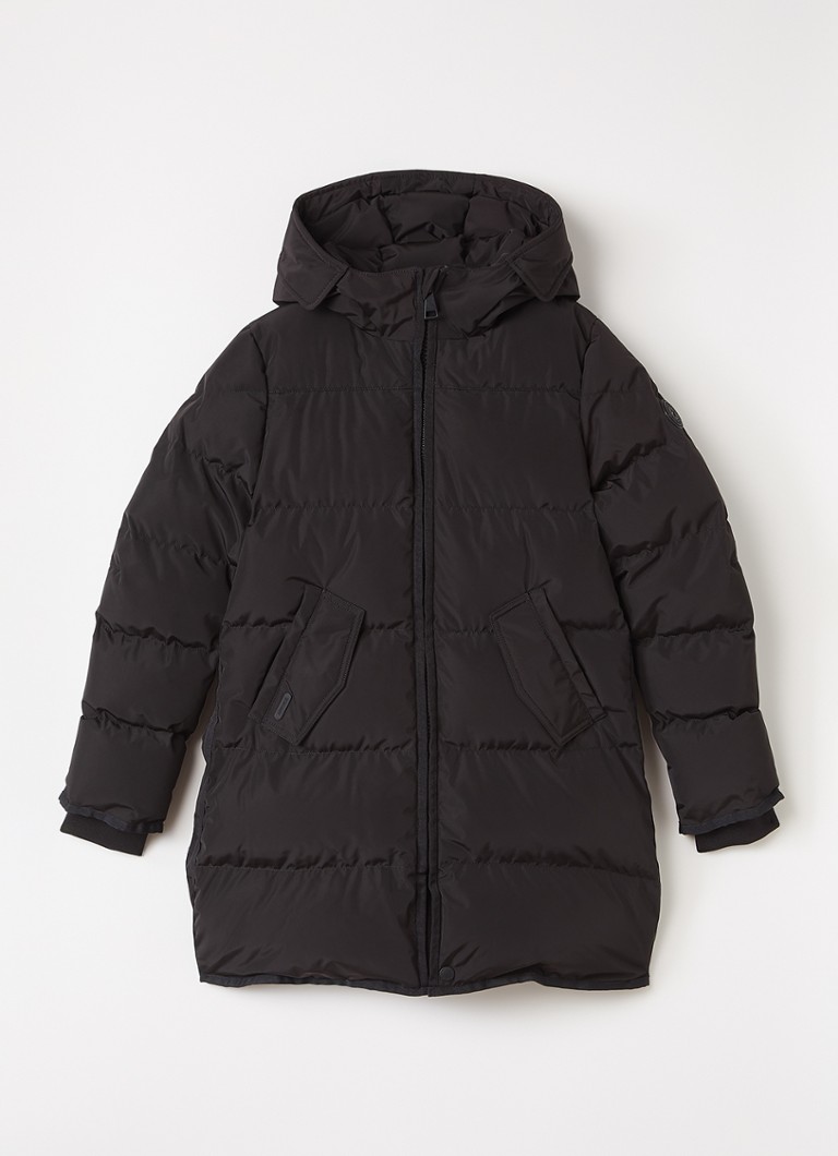 Airforce Meisjes Jade longline puffer jas met capuchon in de kleur Zwart, maat: 176
