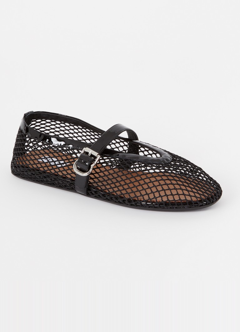 Alaïa Dames Ballerina van mesh met details van kalfsleer in de kleur Zwart, maat: 40