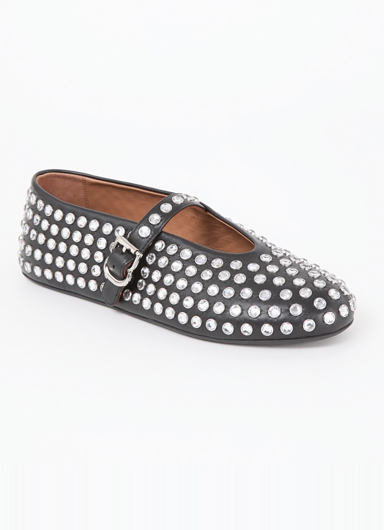 Alaïa Dames Ballerina van lamsleer met studs in de kleur Zwart, maat: 39