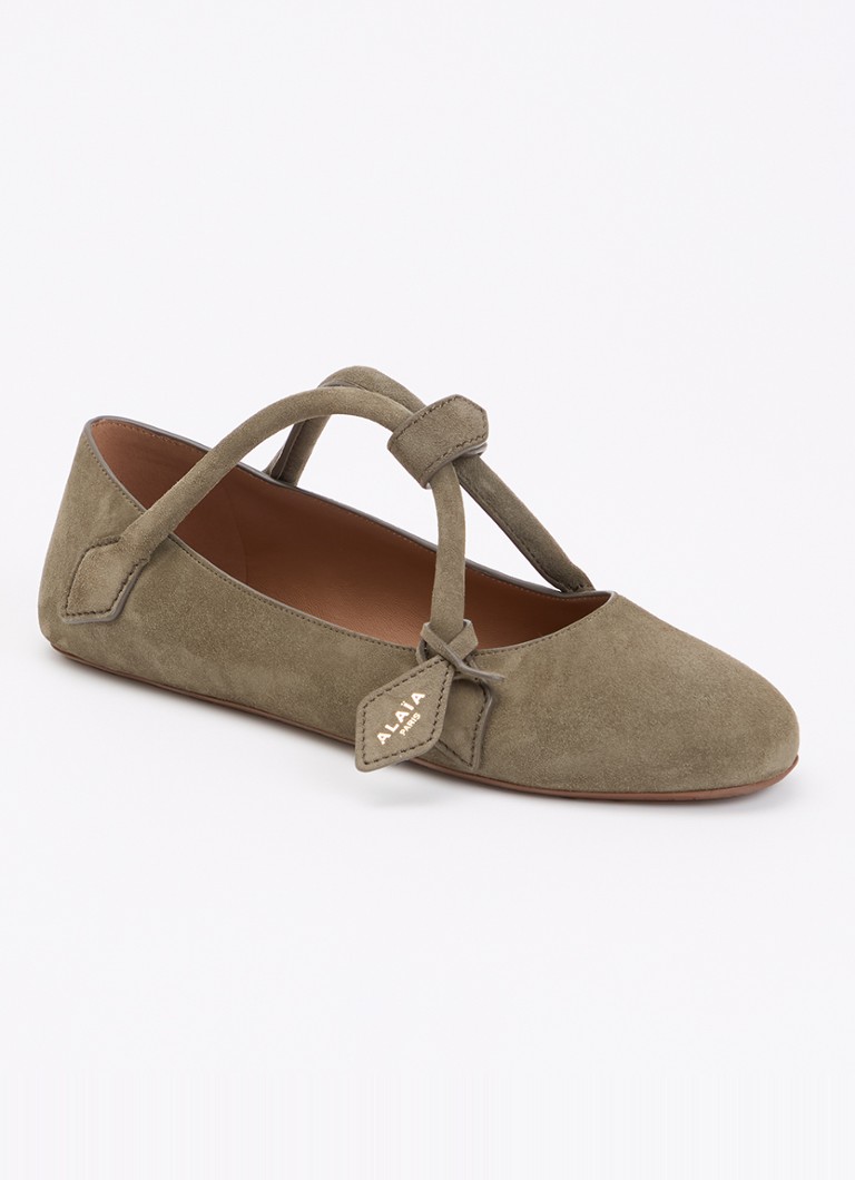Alaïa Dames Le Teckel ballerina van geitensuède in de kleur Khaki, maat: 41