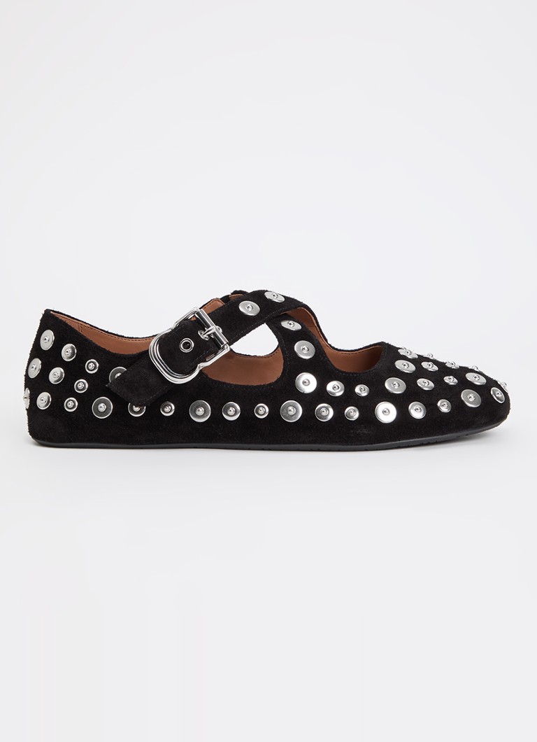 Alaïa Dames Criss Cross ballerina van kalfssuède met studs in de kleur Zwart, maat: 40