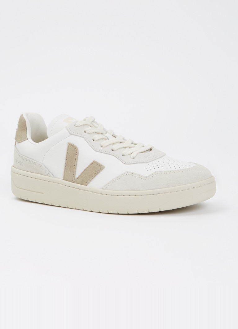 Veja Heren V-90 sneaker van leer met suède details in de kleur Wit, maat: 43