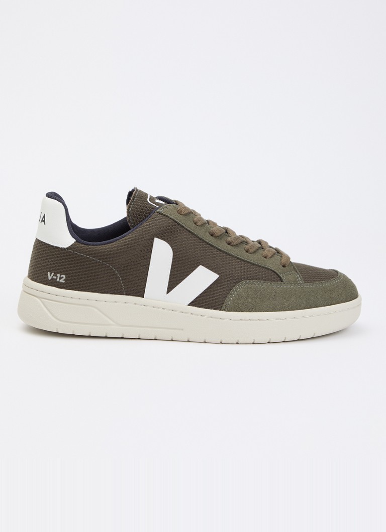 Veja Heren V-12 sneaker met suède details in de kleur Legergroen, maat: 41